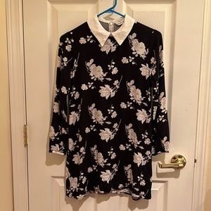 Floral Print Long Sleeve Collared Minidress